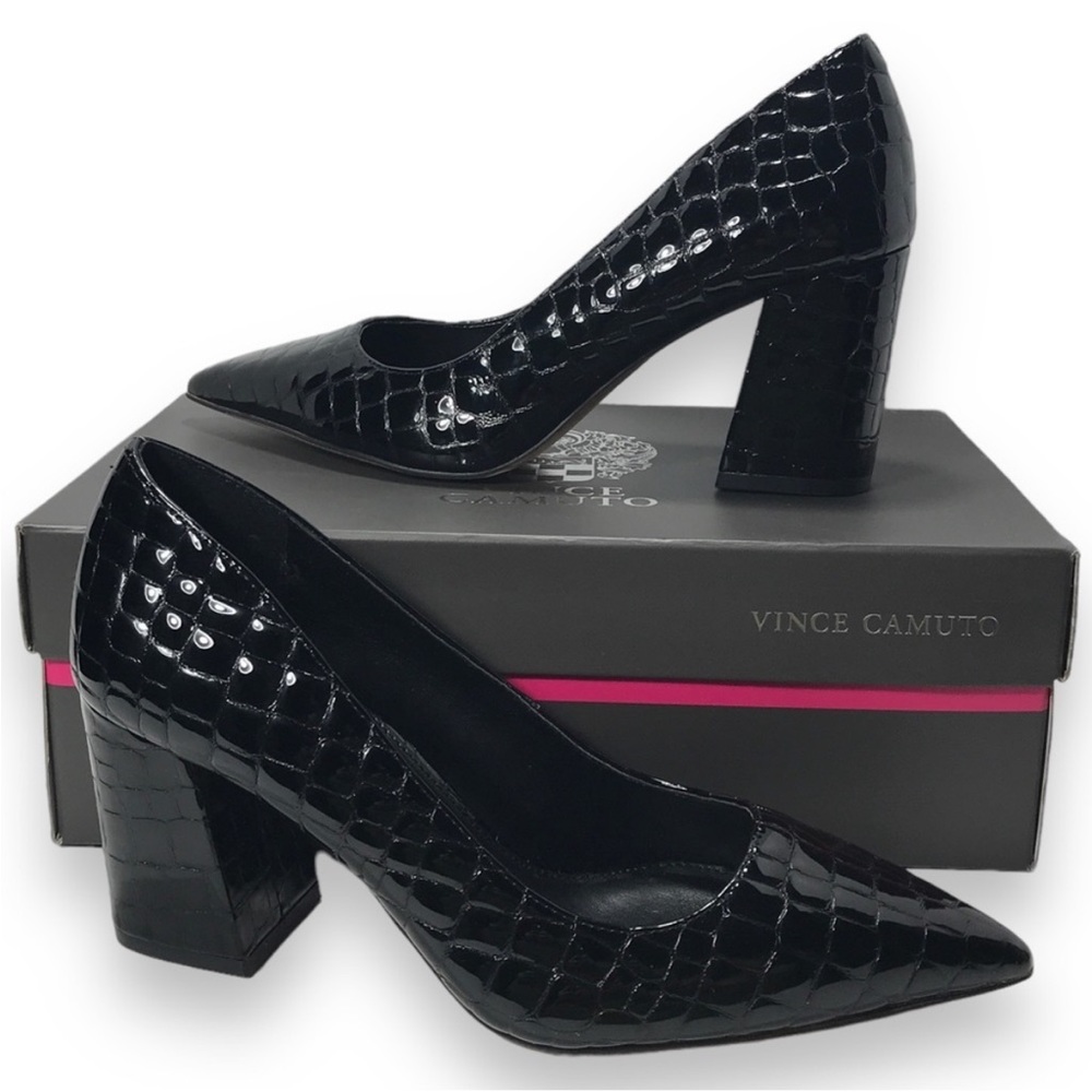Vince Camuto Frittam Womens Architectural Heel Embossed Crocodile Pump Black Sz7
